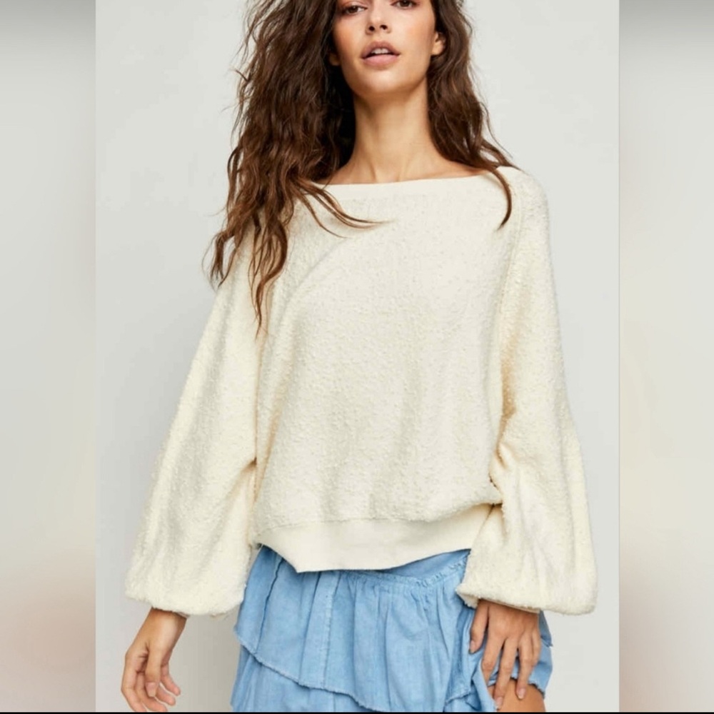 NEW Free People Found My Friend Cream Pullover Oversized Slouchy Sweater Small